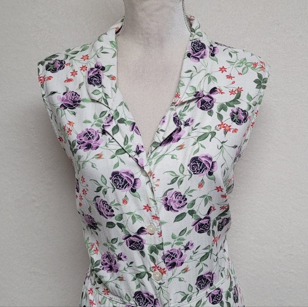 American Eagle Outfitters 80s Vintage White Purple Cabbage Rose Maxi Dress XL - Picture 3 of 12